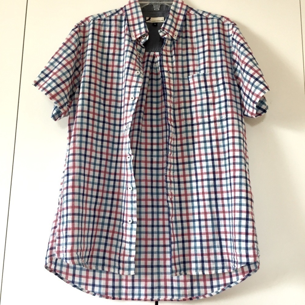 Dressmann Plaid Linen Blend Short Sleeve Shirt M